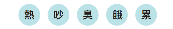 熱吵臭餓累