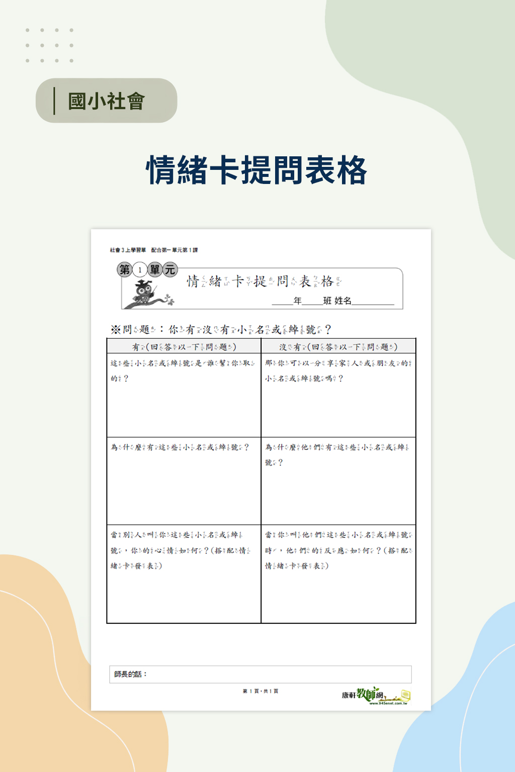 情緒卡提問表格